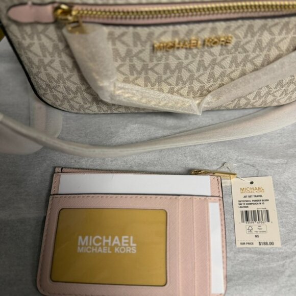 Michael Kors Jet Set Large Logo Crossbody Pink Gold PAIRED Pink Coin Pouch NWT - Picture 7 of 12